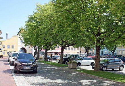 Parken unter Bäumen auf dem unteren Marktplatz
