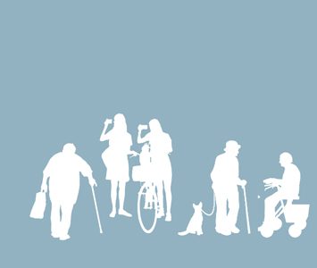 Treffpunkt von Menschen aller Generationen als Silhouetten dargestellt